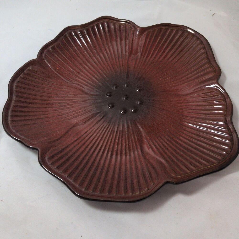 Pfaltzgraff Sarina Red Poppy Flower 12" Figural Chop Plate / Serving Platter